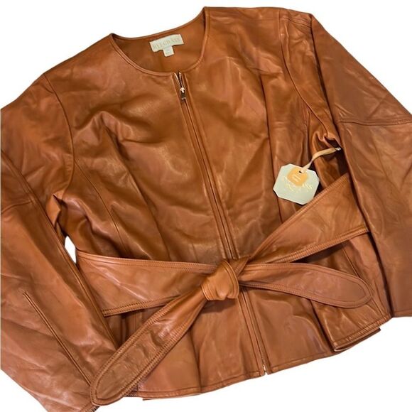 RyeGrass Burnt Brick Zip Up Front Tie Leather Jacket Size 1X NWT - Picture 8 of 10